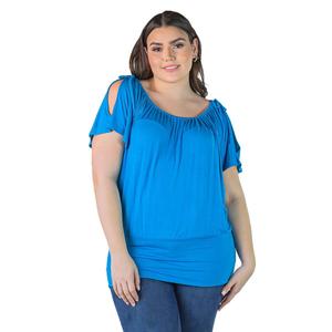 Plus Size 24/7 Comfort Apparel Short Sleeve Split Shoulder Blouse