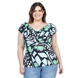 Plus Size 24/7 Comfort Apparel Butterfly Ruffle V-Neck Blouse