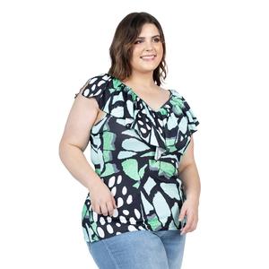 Plus Size 24/7 Comfort Apparel Butterfly Ruffle V-Neck Blouse alternate view