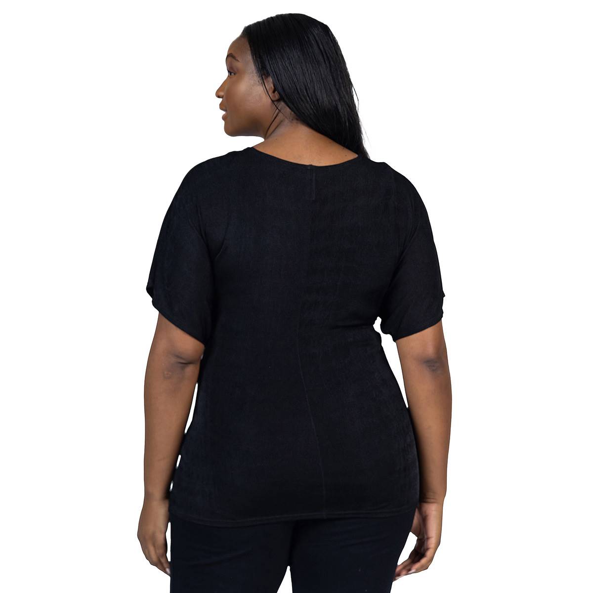 Plus Size 24/7 Comfort Apparel Knot Front V-Neck Blouse