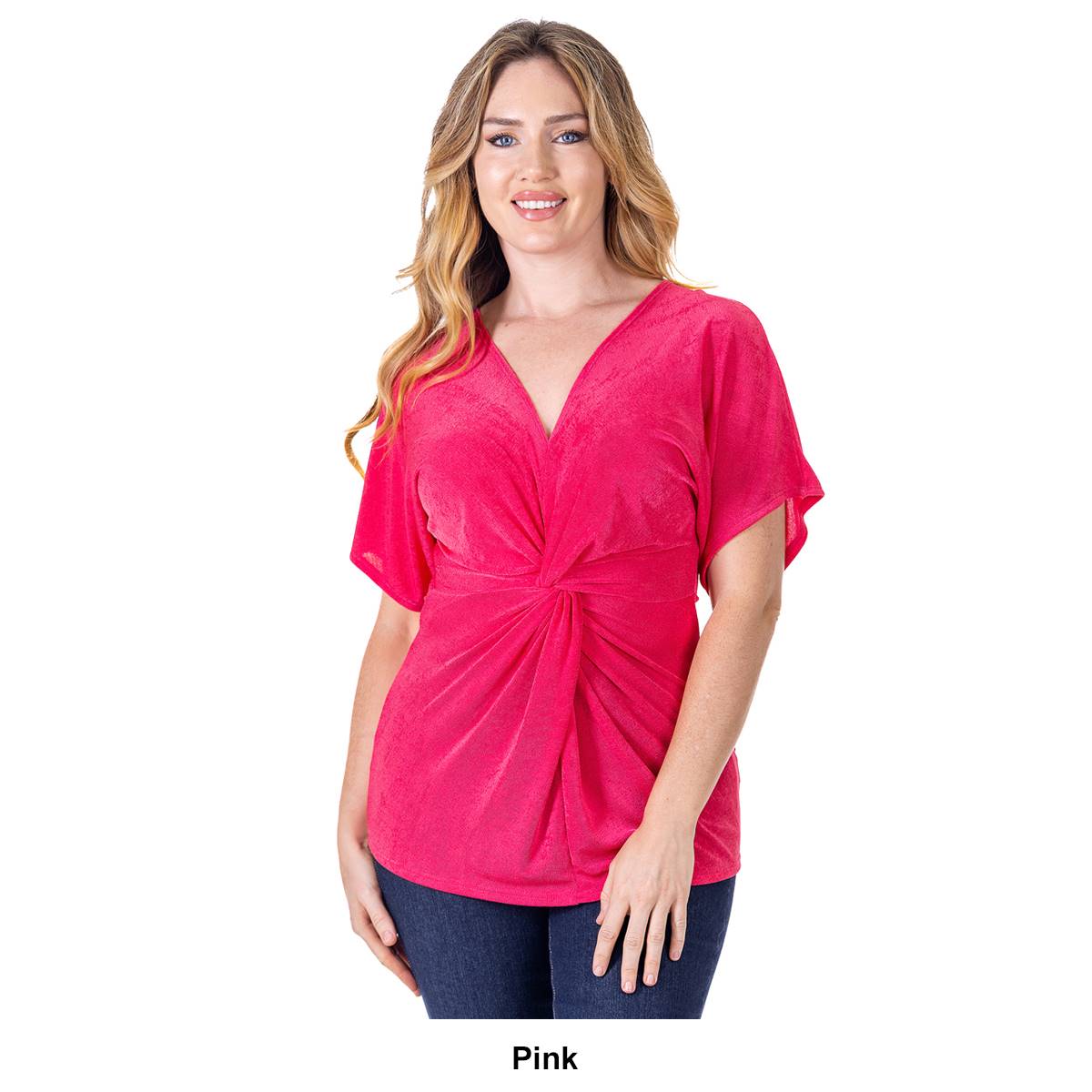 Plus Size 24/7 Comfort Apparel Knot Front V-Neck Blouse