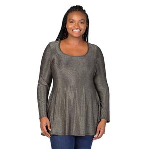 Plus Size 24/7 Comfort Apparel Long Sleeve Shimmery Tunic Blouse
