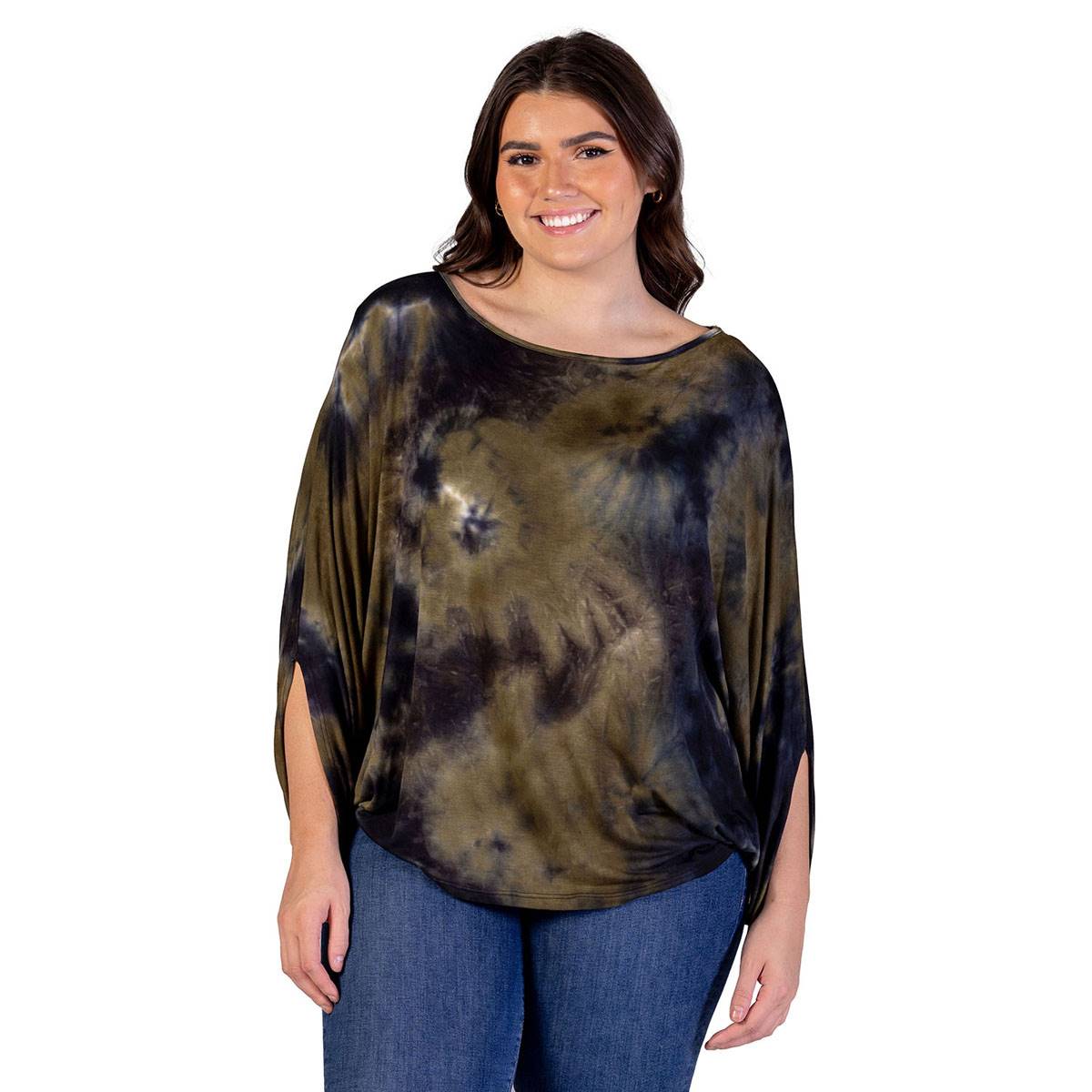 Plus Size 24/7 Comfort Apparel Green Tie Dye Relaxed Fit Top