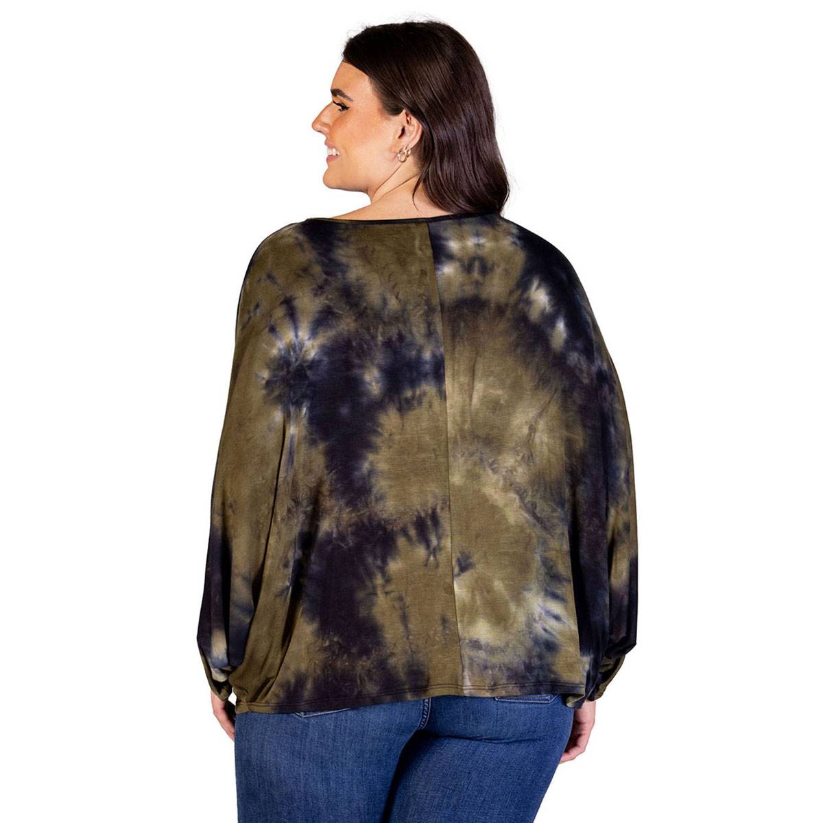 Plus Size 24/7 Comfort Apparel Green Tie Dye Relaxed Fit Top