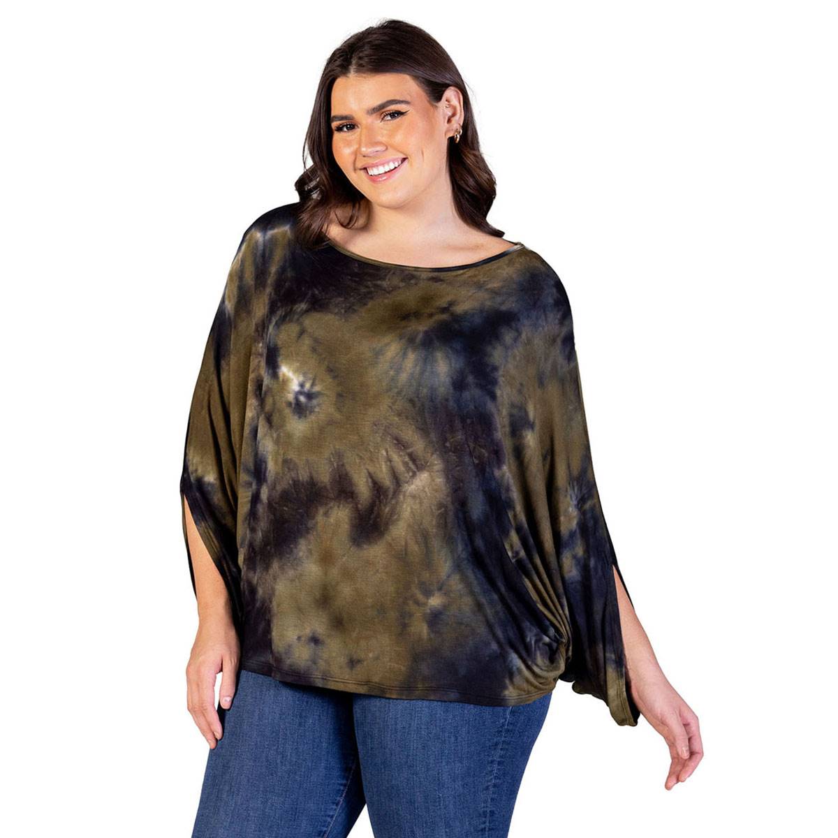 Plus Size 24/7 Comfort Apparel Green Tie Dye Relaxed Fit Top