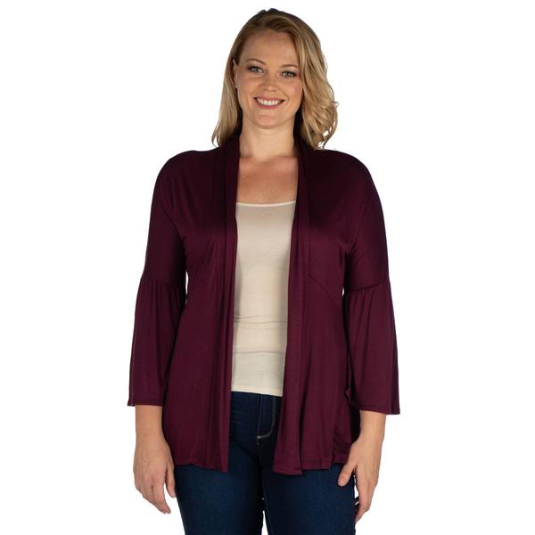 Plus Size 24/7 Comfort Apparel 3/4 Bell Sleeve Open Cardigan