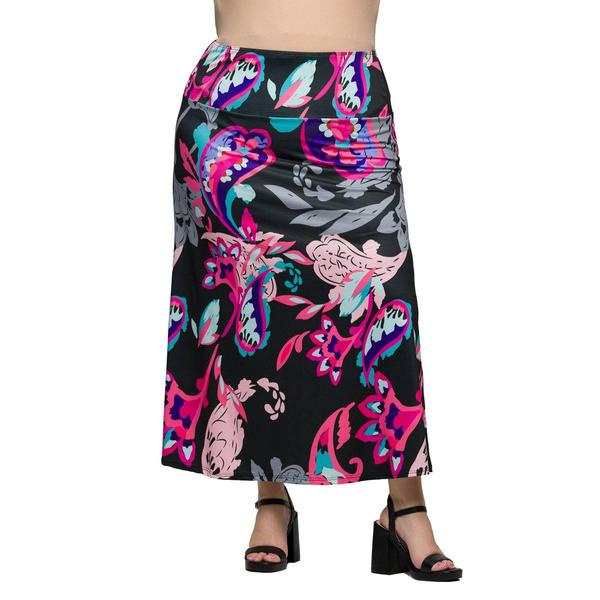 Plus Size 24/7 Comfort Apparel Pink Paisley A-Line Maxi Skirt