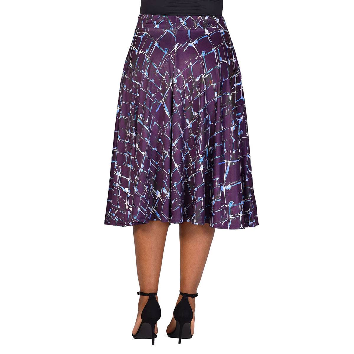 Plus Size 24/7 Comfort Apparel Purple Geo Pocket Midi Skirt