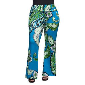 Plus Size 24/7 Comfort Apparel Teal Paisley Bell Bottom Pants