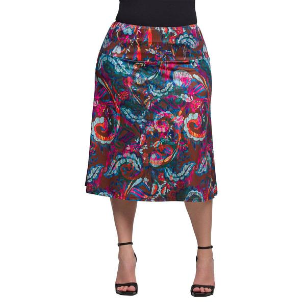 Plus Size 24/7 Comfort Apparel Brown Paisley Knee Length Skirt