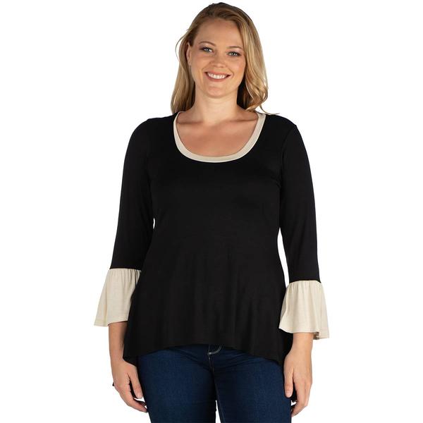 Plus Size 24/7 Comfort Apparel Black & Beige High Low Tunic