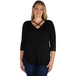 Plus Size 24/7 Comfort Apparel Criss Cross Round Hemline Tunic