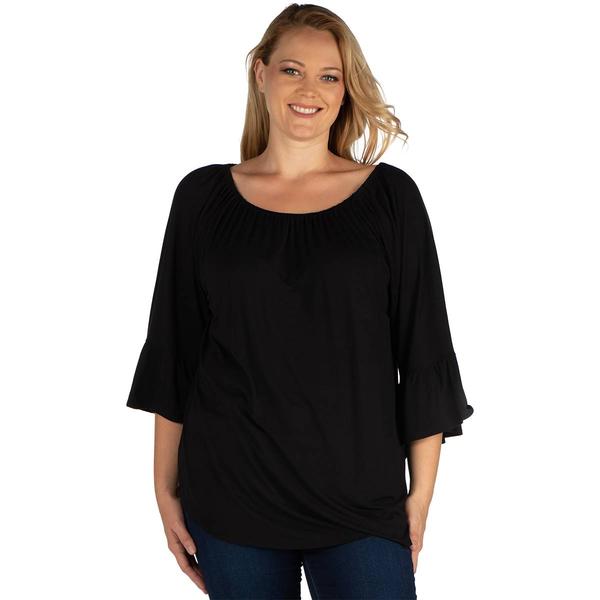 Plus Size 24/7 Comfort Apparel 3/4 Bell Sleeve Loose Fit Tunic