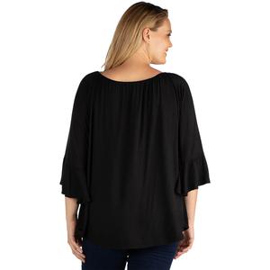 Plus Size 24/7 Comfort Apparel 3/4 Bell Sleeve Loose Fit Tunic alternate view