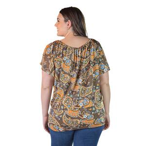 Plus Size 24/7 Comfort Apparel Split Shoulder Paisley Floral Top alternate view