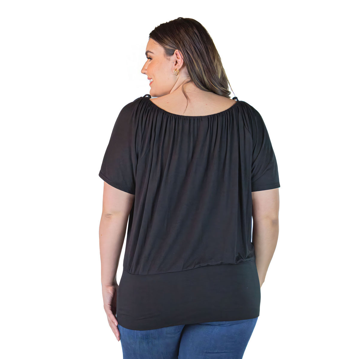 Plus Size 24/7 Comfort Apparel Split Shoulder Solid Tunic Top