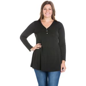 Plus Size 24/7 Comfort Apparel Flared Long Sleeve Henley Tunic