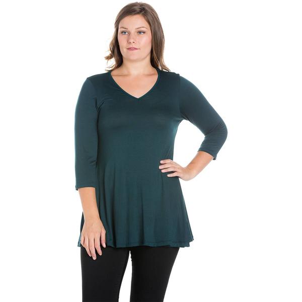 Plus Size 24/7 Comfort Apparel 3/4 Sleeve V-Neck Tunic