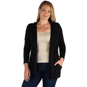 Plus Size 24/7 Comfort Apparel Lightweight Hooded Open Cardigan
