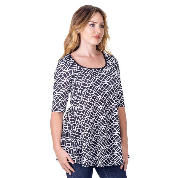 Womens 24/7 Comfort Apparel Geometric Elbow Sleeve Tunic Top