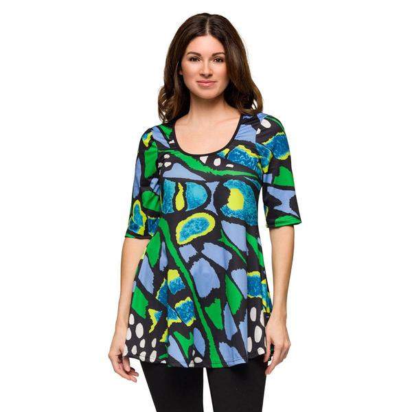 Womens 24/7 Comfort Apparel Blue Butterfly Casual Tunic Top