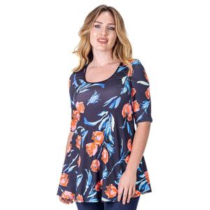 Womens 24/7 Comfort Apparel Tulip Elbow Sleeve Tunic Top