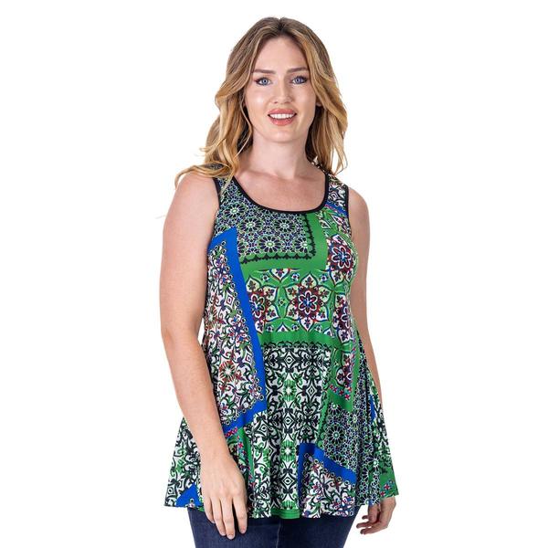 Womens 24/7 Comfort Apparel Geometric Scoop Neck Tank Top