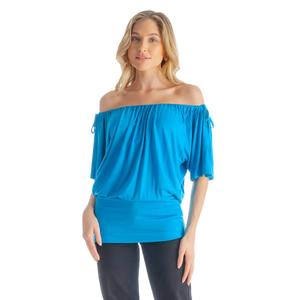 Womens 24/7 Comfort Apparel Short Sleeve Split Shoulder Blouse