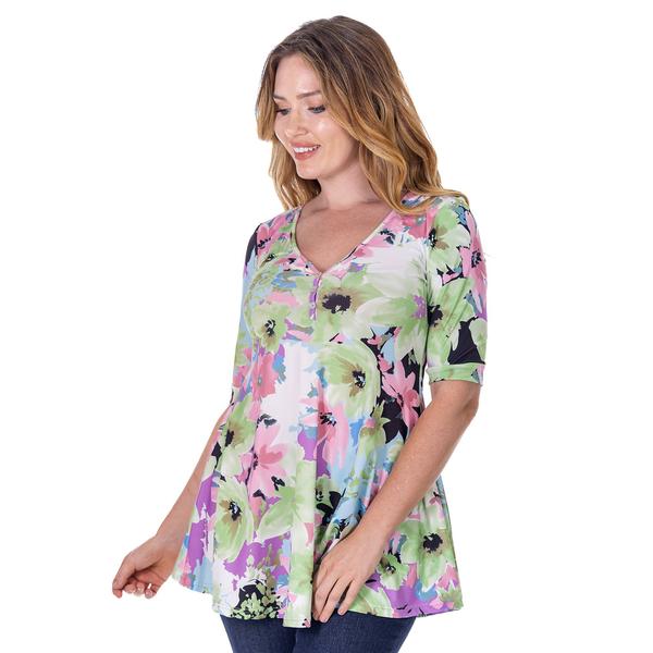 Womens 24/7 Comfort Apparel Bouquet Elbow Sleeve Tunic Top