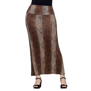 Womens 24/7 Comfort Apparel Leopard Foldover Waist Maxi Skirt