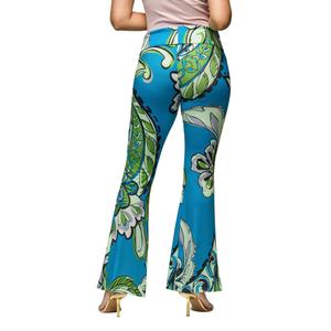 Womens 24/7 Comfort Apparel Teal Blue Paisley Bell Bottom Pants alternate view