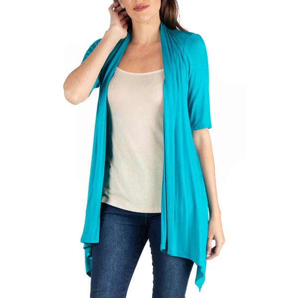 Womens 24/7 Comfort Apparel Loose Fit Half Sleeve Cardigan