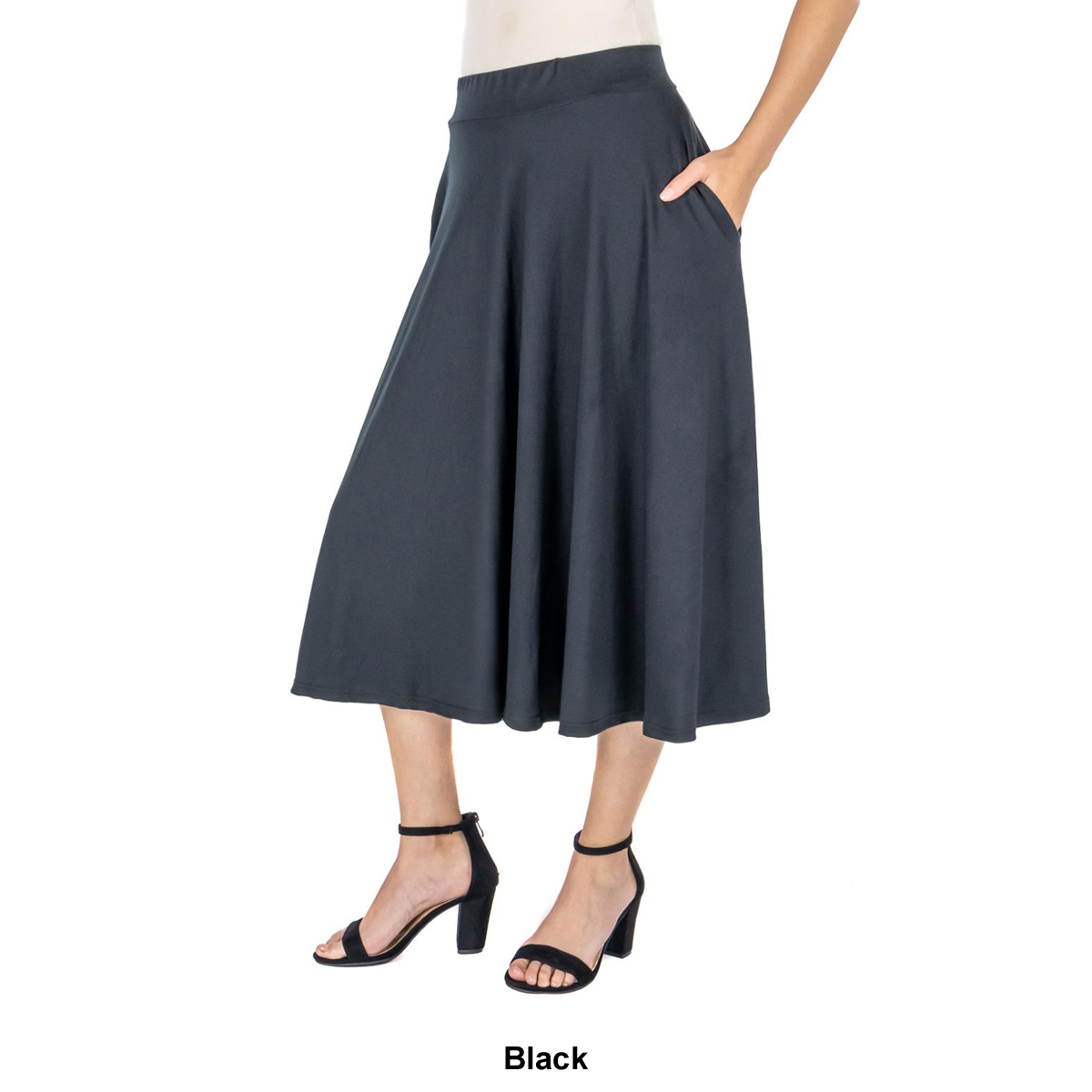 Womens 24/7 Comfort Apparel Pleated Elastic Waist Midi Skirt
