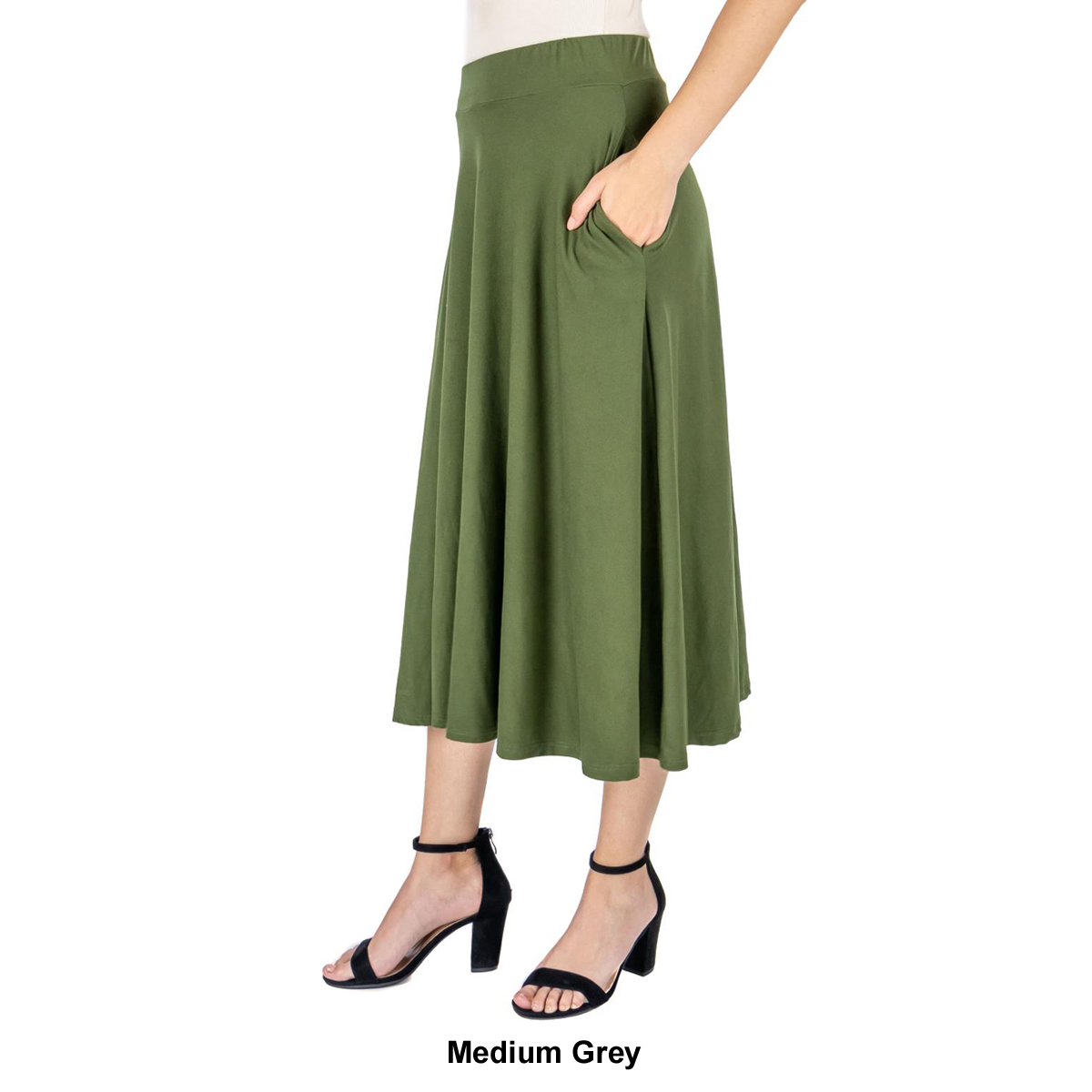 Womens 24/7 Comfort Apparel Pleated Elastic Waist Midi Skirt