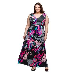 Plus Size 24/7 Comfort Apparel Black/Pink Sleeveless A-Line Dress