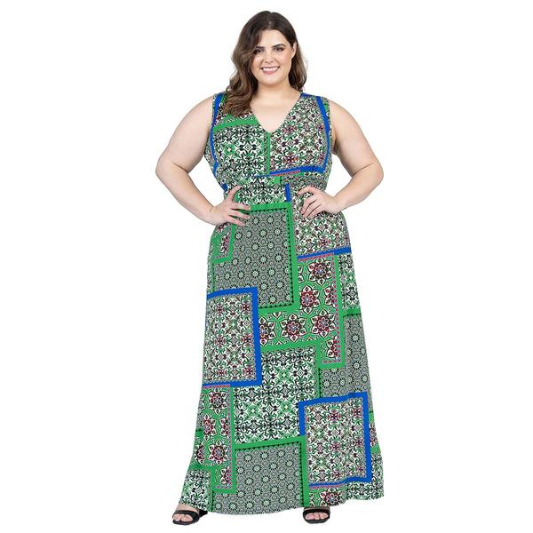 Plus Size 24/7 Comfort Apparel Patchwork Empire Waist Maxi Dress