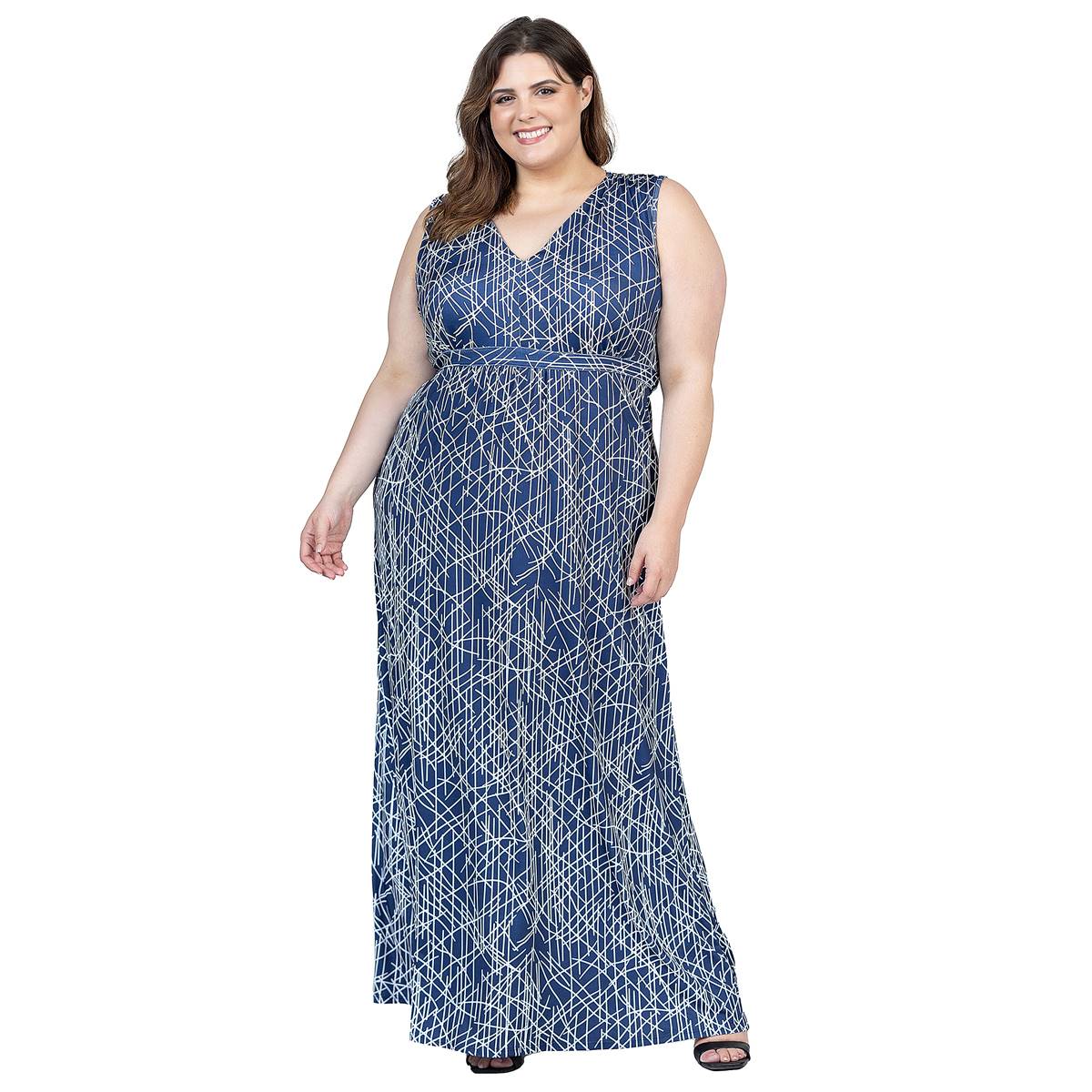 Plus Size 24/7 Comfort Apparel Abstract Empire Waist Maxi Dress