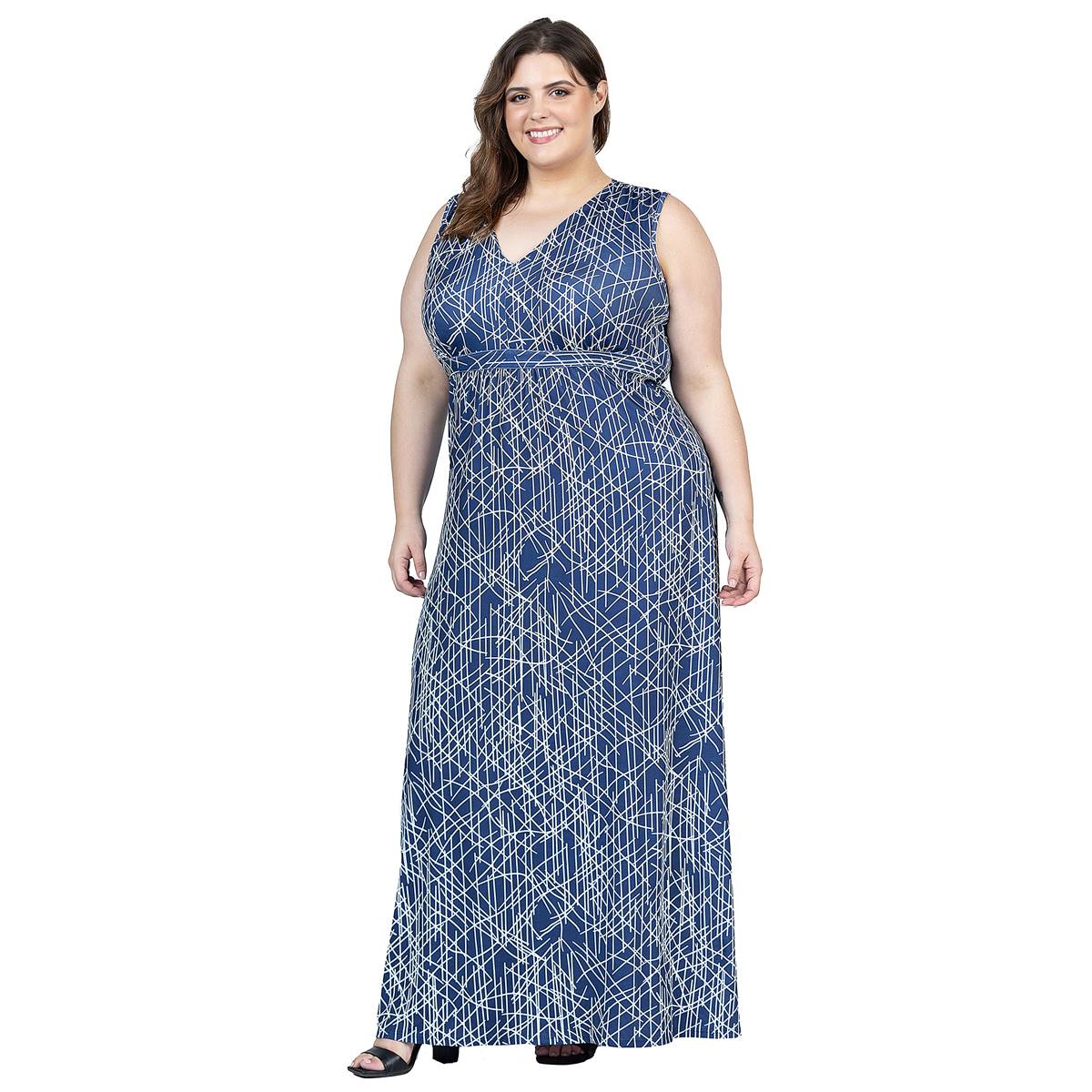 Plus Size 24/7 Comfort Apparel Abstract Empire Waist Maxi Dress