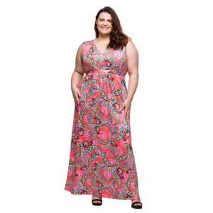 Plus Size 24/7 Comfort Apparel Paisley Sleeveless A-Line Dress