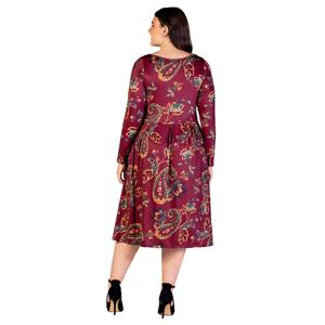 Plus Size 24/7 Comfort Apparel Wine Paisley Midi Pocket Dress alternate view