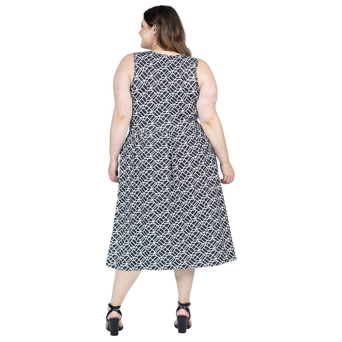 Plus Size 24/7 Comfort Apparel Geometric Fit & Flare Midi Dress