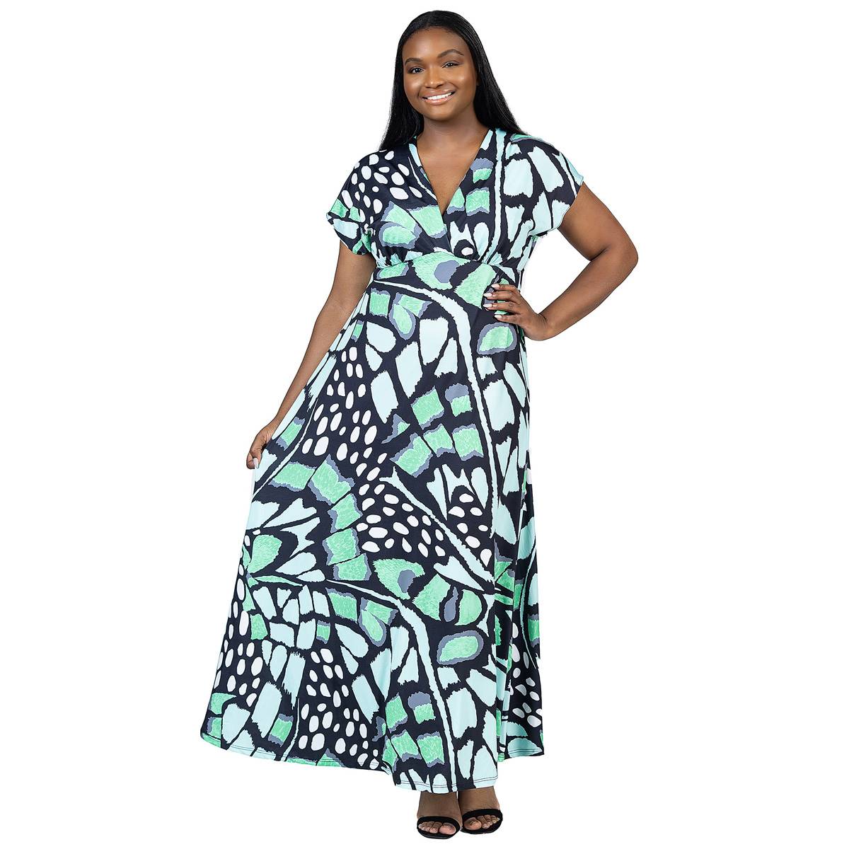 Plus Size 24/7 Comfort Apparel Butterfly Empire Waist Maxi Dress