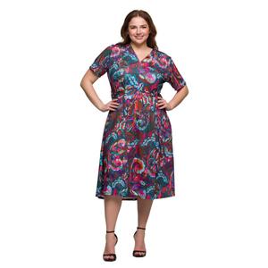 Plus Size 24/7 Comfort Apparel Brown Tie Waist Fit & Flare Dress