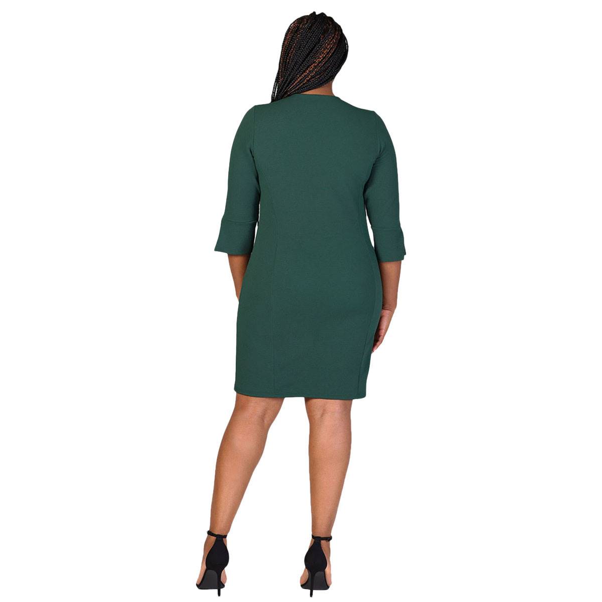 Plus Size 24/7 Comfort Apparel Keyhole 3/4 Sleeve Mini Dress