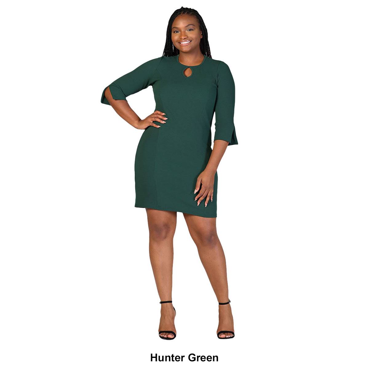 Plus Size 24/7 Comfort Apparel Keyhole 3/4 Sleeve Mini Dress