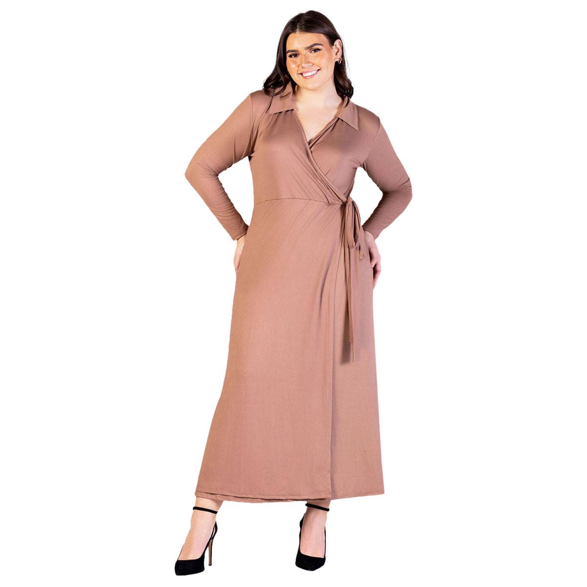 Plus Size 24/7 Comfort Apparel Comfortable Collar Wrap Maxi Dress