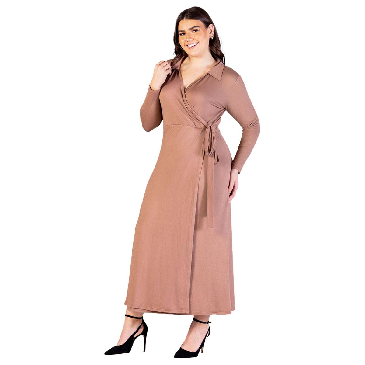 Plus Size 24/7 Comfort Apparel Comfortable Collar Wrap Maxi Dress