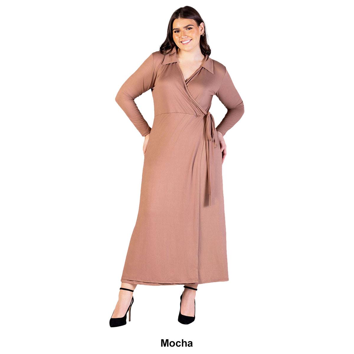 Plus Size 24/7 Comfort Apparel Comfortable Collar Wrap Maxi Dress