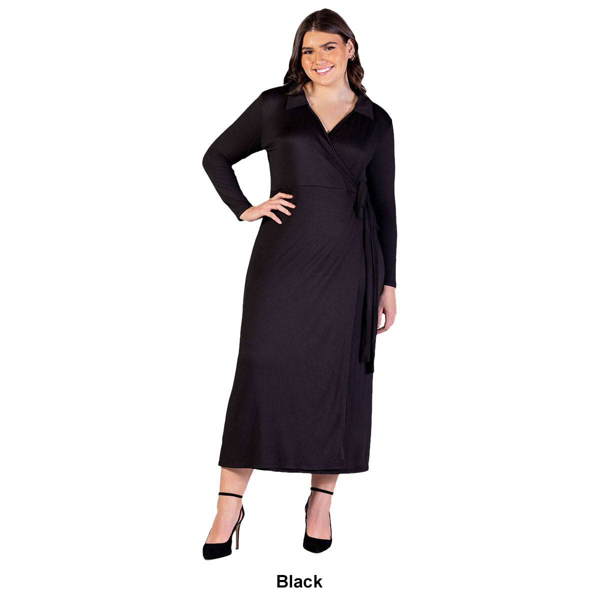 Plus Size 24/7 Comfort Apparel Comfortable Collar Wrap Maxi Dress