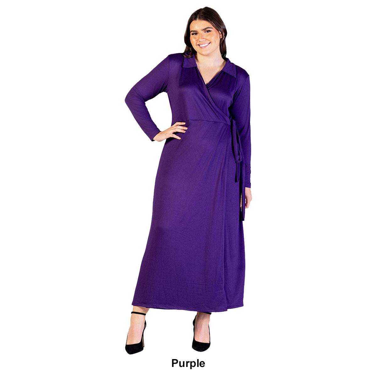 Plus Size 24/7 Comfort Apparel Comfortable Collar Wrap Maxi Dress